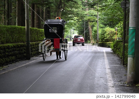 軽井沢 緑の中を走る人力車 軽井沢 緑の中を走る人力車 142799040