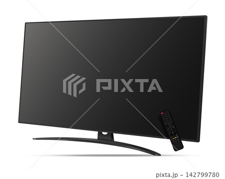 Modern smart television screen with remote control levitation in air Modern smart television screen with remote control levitation in air 142799780