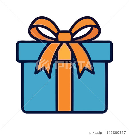 A clean, minimalist icon illustration of a wrapped gift box, perfect for celebration and e-commerce designs. 142800527