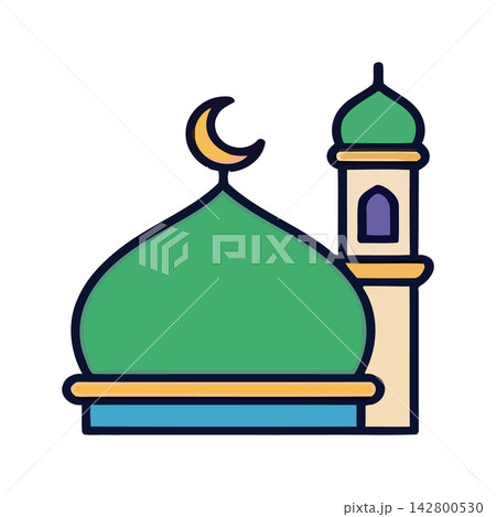 A simple, stylized green dome icon perfect for architectural design, mosque themes, or Islamic geometry concepts. 142800530
