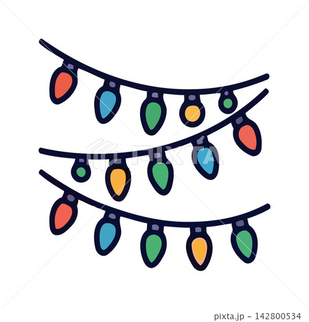 Festive string lights garland design perfect for party decorations, holiday events, or whimsical graphic art. Festive string lights garland design perfect for party decorations, holiday events, or whimsical graphic art. 142800534