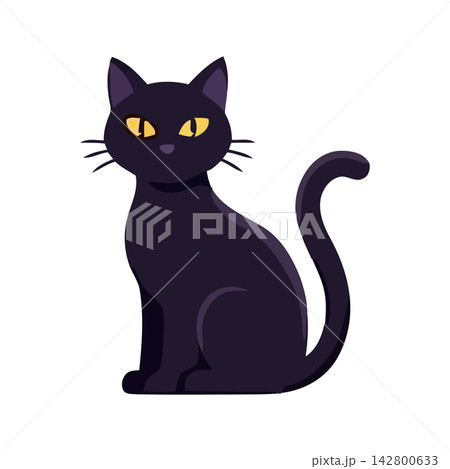 Elegant cartoon black feline vector illustration. Perfect for logos, invitations, or mystical pet themed designs. 142800633