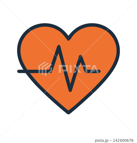 Minimalist vector icon representing heartbeat, ECG line, or pulse signal in orange. Minimalist vector icon representing heartbeat, ECG line, or pulse signal in orange. 142800676