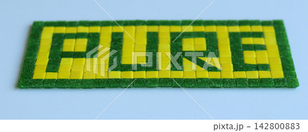 caution green sign over white background caution green sign over white background 142800883