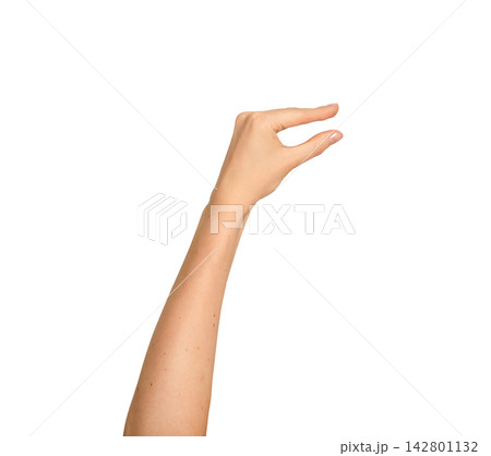 Woman s fingers pinched together in an animated speaking gesture. Raised hand mimicking a talkative Woman s fingers pinched together in an animated speaking gesture. Raised hand mimicking a talkative 142801132