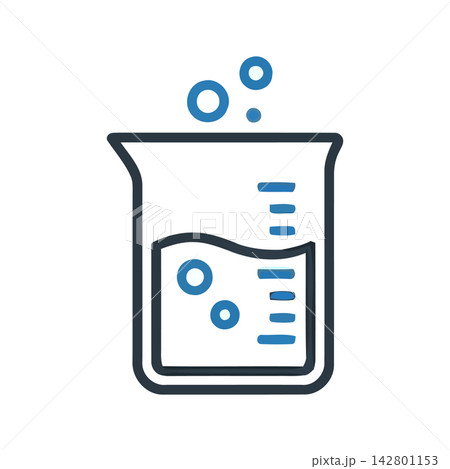 Minimalist icon representing chemical reactions, titration, and liquid science experiments. Minimalist icon representing chemical reactions, titration, and liquid science experiments. 142801153