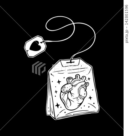 Anatomical Heart in Tea Bag Gothic Vector Line Art 142801596