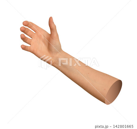 Caucasian arm extended angled with open hand reaching forward or offering gesture. Natural skin Caucasian arm extended angled with open hand reaching forward or offering gesture. Natural skin 142801665
