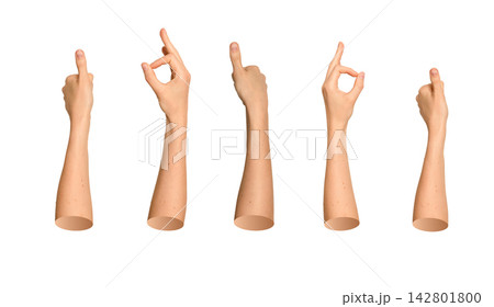 Set of approving hand gestures including thumbs up and OK signs. Collection of positive feedback and 142801800