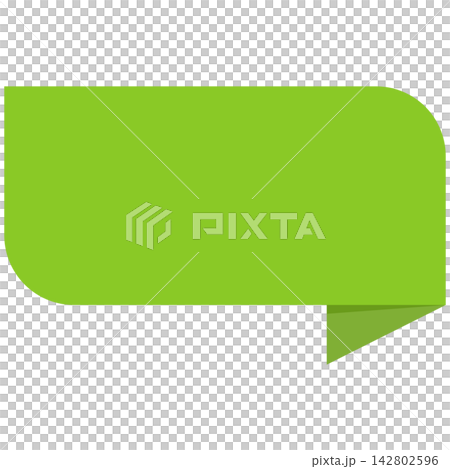 Flat style icon illustration of green origami paper ribbon speech box isolated on transparent background. Graphic design element clip art for banner label text space assets. 142802596