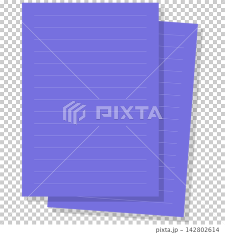 Flat style icon illustration of blue stack of lined sticky note papers isolated on transparent background. Graphic design element clip art for memo text space assets. 142802614