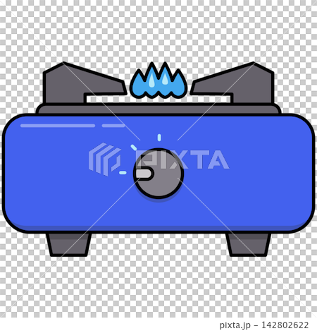 Flat style icon illustration of portable blue gas stove burner isolated on transparent background. Graphic design element clip art for cooking appliance assets. Flat style icon illustration of portable blue gas stove burner isolated on transparent background. Graphic design element clip art for cooking appliance assets. 142802622