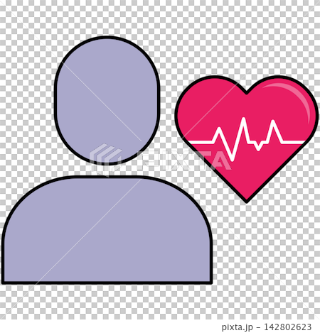 Flat style icon illustration of user profile with heartbeat heart sign isolated on transparent background. Graphic design element clip art for health monitor assets. Flat style icon illustration of user profile with heartbeat heart sign isolated on transparent background. Graphic design element clip art for health monitor assets. 142802623