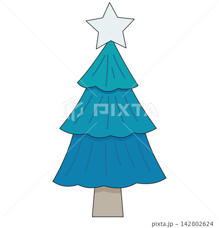 Flat style icon illustration of a blue Christmas tree with star topper isolated on transparent background. Colorful graphic design element clip art for winter holiday assets. Flat style icon illustration of a blue Christmas tree with star topper isolated on transparent background. Colorful graphic design element clip art for winter holiday assets. 142802624