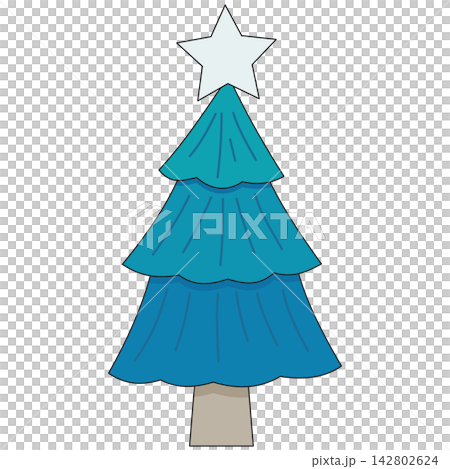 Flat style icon illustration of a blue Christmas tree with star topper isolated on transparent background. Colorful graphic design element clip art for winter holiday assets. Flat style icon illustration of a blue Christmas tree with star topper isolated on transparent background. Colorful graphic design element clip art for winter holiday assets. 142802624