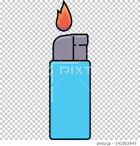 Flat style icon illustration of blue lighter with lit fire flame isolated on transparent background. Graphic design element clip art for gas lighter spark assets. Flat style icon illustration of blue lighter with lit fire flame isolated on transparent background. Graphic design element clip art for gas lighter spark assets. 142802643