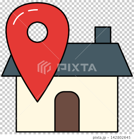 Flat style icon illustration of red location pin map marker on house isolated on transparent background. Graphic design element clip art for home address assets. Flat style icon illustration of red location pin map marker on house isolated on transparent background. Graphic design element clip art for home address assets. 142802645