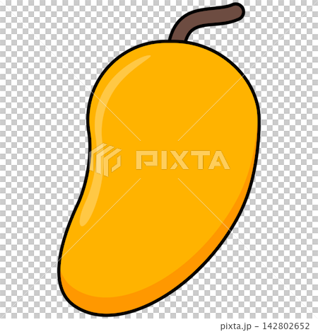 Flat style icon illustration of ripe yellow mango fruit with stem isolated on transparent background. Graphic design element clip art for tropical food agriculture assets. Flat style icon illustration of ripe yellow mango fruit with stem isolated on transparent background. Graphic design element clip art for tropical food agriculture assets. 142802652