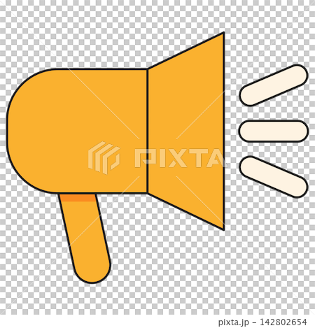 Flat style icon illustration of an orange megaphone speaker isolated on transparent background. Colorful graphic design element clip art for marketing announcement assets. Flat style icon illustration of an orange megaphone speaker isolated on transparent background. Colorful graphic design element clip art for marketing announcement assets. 142802654