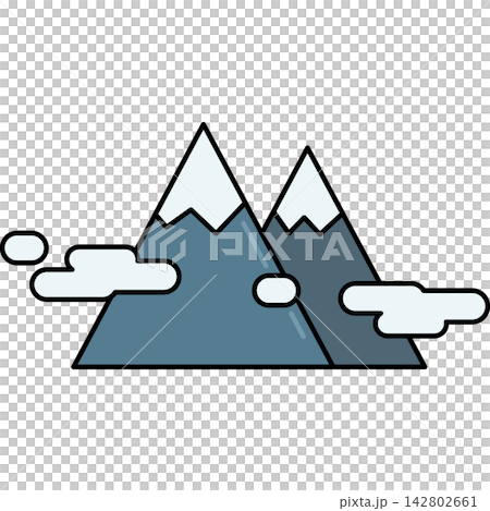 Flat style icon illustration of mountain peaks with clouds isolated on transparent background. Graphic design element clip art for nature outdoor landscape assets. Flat style icon illustration of mountain peaks with clouds isolated on transparent background. Graphic design element clip art for nature outdoor landscape assets. 142802661