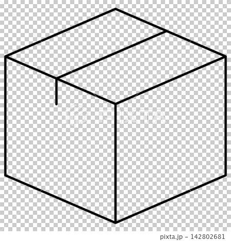 Minimalist black outline icon illustration of a cardboard package box isolated on transparent background. Line art stroke delivery shipping clip art graphic design element for cargo assets. 142802681