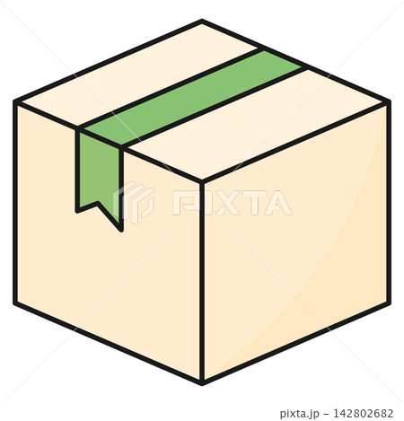 Flat style icon illustration of a beige cardboard shipping box isolated on transparent background. Colorful graphic design element clip art for delivery package assets. 142802682