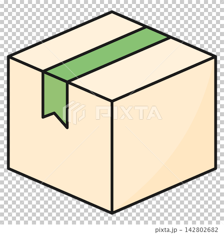 Flat style icon illustration of a beige cardboard shipping box isolated on transparent background. Colorful graphic design element clip art for delivery package assets. 142802682