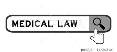 Search banner in word medical law with hand over magnifier icon on white background 142803181