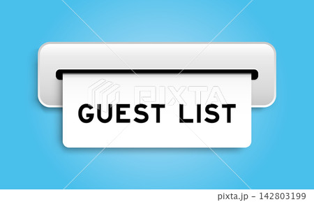 White coupon banner with word guest list from machine on blue color background 142803199