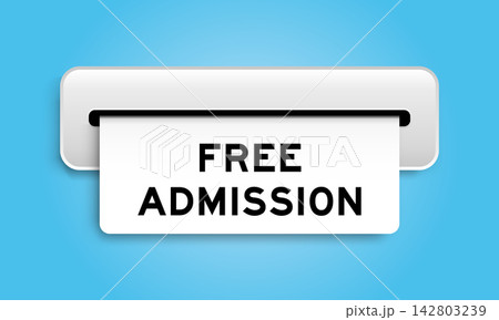 White coupon banner with word free admission from machine on blue color background 142803239