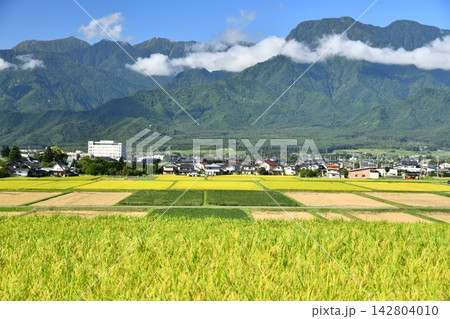 有明山方面／池田町役場、あづみ病院周辺を望む(長野県池田町)【2026.9】 142804010
