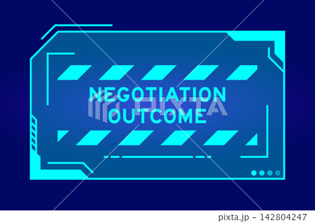Blue color of futuristic hud banner that have word negotiation outcome on user interface screen on black background 142804247
