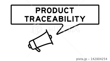 Megaphone icon with speech bubble in word product traceability on white background Megaphone icon with speech bubble in word product traceability on white background 142804254