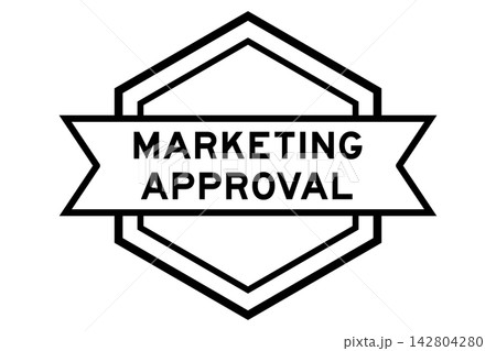 Vintage black color hexagon label banner with word marketing approval on white background 142804280
