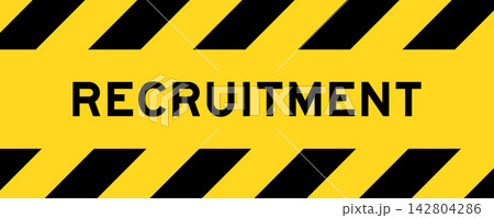 Yellow and black color with line striped label banner with word recruitment 142804286
