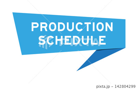 Blue color speech banner with word production schedule on white background 142804299