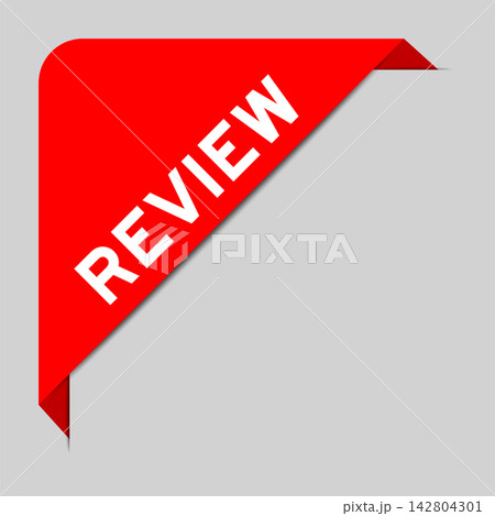 Red color of corner label banner with word review on gray background 142804301