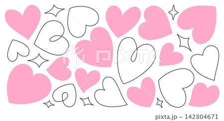 Cute Pink and Line Art Hearts Doodle Set Vector Cute Pink and Line Art Hearts Doodle Set Vector 142804671