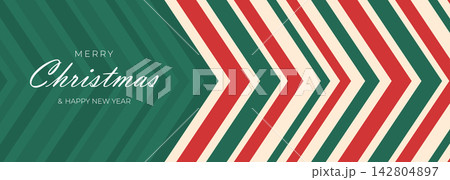 Merry Christmas and Happy New Year horizontal banner with abstract green and red chevron zigzag stripes 142804897