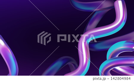 3D iridescent tubes abstract background with holographic gradient curves on dark purple backdrop 3D iridescent tubes abstract background with holographic gradient curves on dark purple backdrop 142804984