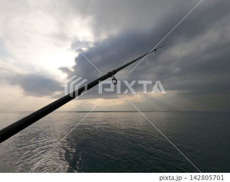 fishing rod and beautiful seascape 142805701