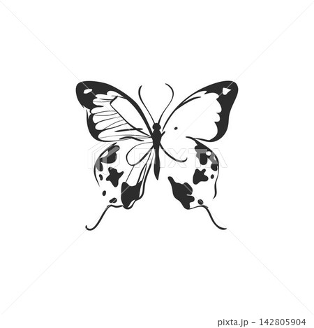 Hand Drawn Butterfly with Open Wings Vector Illustration, Black and White Decorative Line Art Insect for Tattoo, Fashion Print, Boho Poster, Feminine Design, Logo and Nature Decor Hand Drawn Butterfly with Open Wings Vector Illustration, Black and White Decorative Line Art Insect for Tattoo, Fashion Print, Boho Poster, Feminine Design, Logo and Nature Decor 142805904