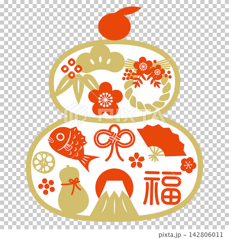 鏡餅和吉祥物(運勢)的插畫設計 鏡餅和吉祥物(運勢)的插畫設計 142806011