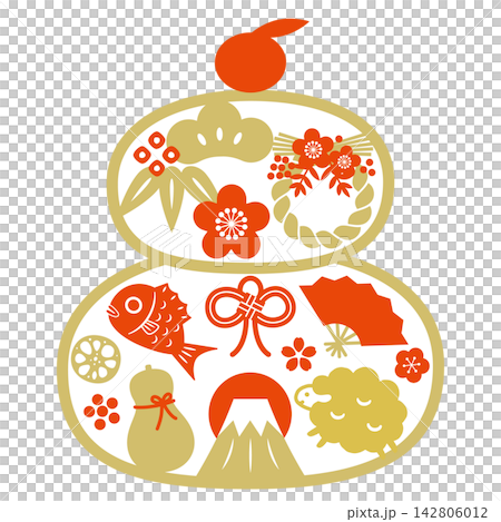 Illustration design of Kagami Mochi and auspicious items for the Year of the Sheep Illustration design of Kagami Mochi and auspicious items for the Year of the Sheep 142806012