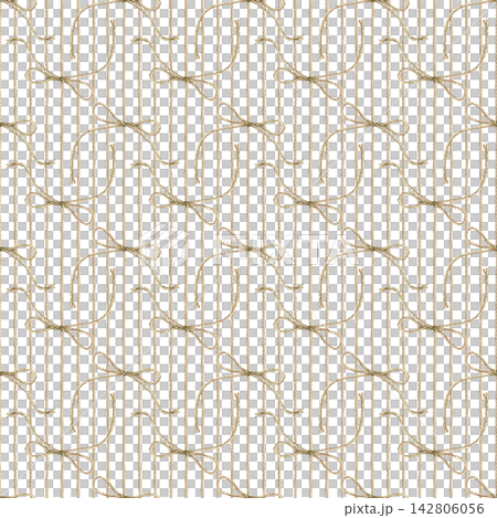 Seamless pattern with vertical twisted ropes and a tied bow knot hand painted with watercolor in monochrome sepia tones. Watercolor illustration on a isolated background for nautical themes, gift Seamless pattern with vertical twisted ropes and a tied bow knot hand painted with watercolor in monochrome sepia tones. Watercolor illustration on a isolated background for nautical themes, gift 142806056