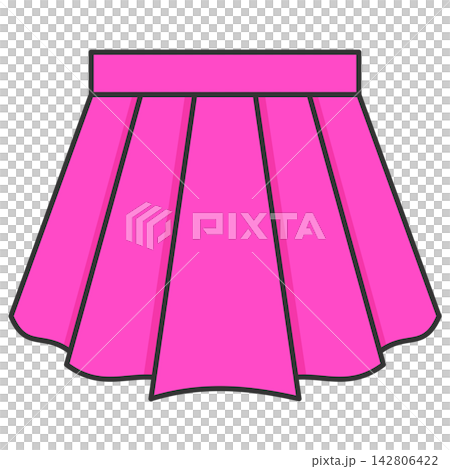 Flat style icon illustration of a bright pink pleated short skirt isolated on transparent background. Colorful graphic design element clip art for female fashion assets. Flat style icon illustration of a bright pink pleated short skirt isolated on transparent background. Colorful graphic design element clip art for female fashion assets. 142806422
