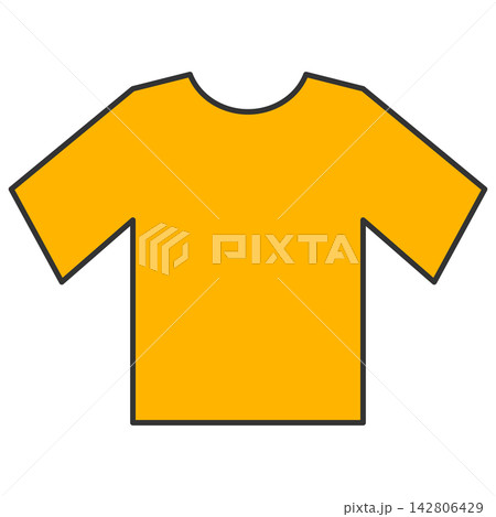 Flat style icon illustration of a bright yellow casual t-shirt isolated on transparent background. Colorful graphic design element clip art for short sleeve apparel assets. Flat style icon illustration of a bright yellow casual t-shirt isolated on transparent background. Colorful graphic design element clip art for short sleeve apparel assets. 142806429