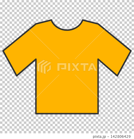 Flat style icon illustration of a bright yellow casual t-shirt isolated on transparent background. Colorful graphic design element clip art for short sleeve apparel assets. Flat style icon illustration of a bright yellow casual t-shirt isolated on transparent background. Colorful graphic design element clip art for short sleeve apparel assets. 142806429