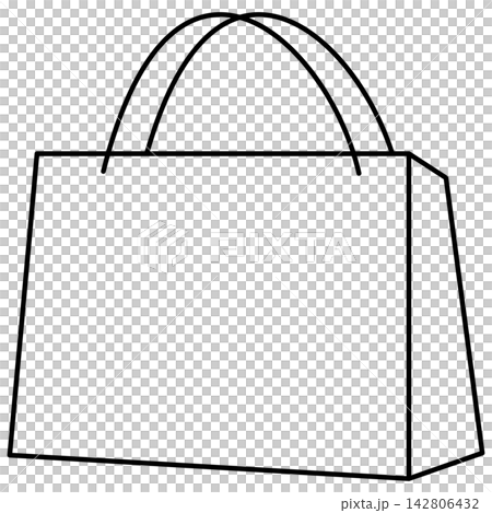 Minimalist black outline icon illustration of a paper shopping bag isolated on transparent background. Line art stroke retail store bag clip art graphic design element for market assets. Minimalist black outline icon illustration of a paper shopping bag isolated on transparent background. Line art stroke retail store bag clip art graphic design element for market assets. 142806432