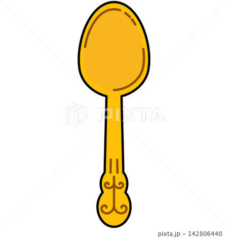 Flat style icon illustration of ornate gold spoon isolated on transparent background. Graphic design element clip art for luxury dining silverware assets. Flat style icon illustration of ornate gold spoon isolated on transparent background. Graphic design element clip art for luxury dining silverware assets. 142806440